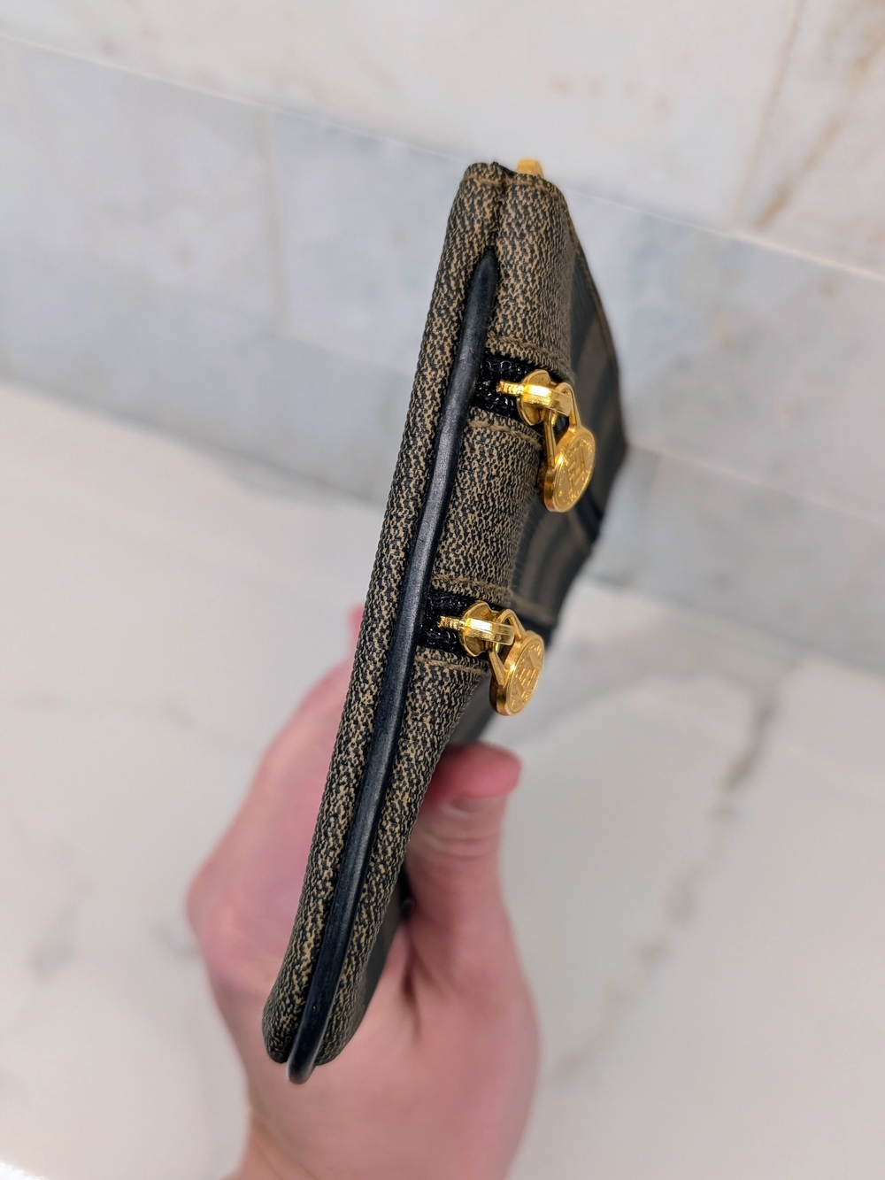 Fendi Brown Striped Zip Clutch - Picture 8 of 12